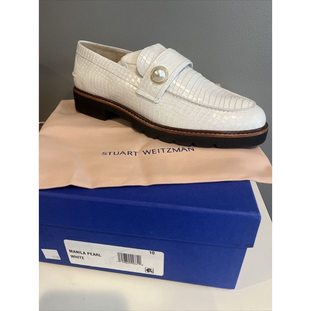New with Box Stuart Weitzman Manila Pearl White Leather Flat Loafers 10